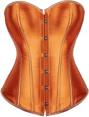 Women's Bustier Corset Top Sexy Lingerie Sets Black Satin Waist Cincher Orange Medium