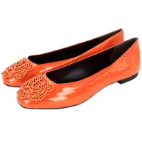 在飛比找Yahoo奇摩購物中心優惠-KENZO Tiger 橘色老虎浮刻漆皮平底鞋(展示品)