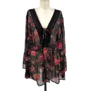 Torrid Babydoll Chiffon Lurex Crochet Detail Lace-up Blouse Botanical Plus 2X