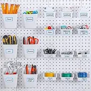 Uiifan 18 Set Pegboard Cups Kit Plastic Pegboard Bins with Hooks Pegboard Wall Containers Organizer Accessories with Label Stickers for DIY Tools Craft Office Workshop Garage Storage(White)