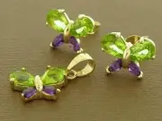 Genuine 9ct Gold Natural Peridot, Amethyst Butterfly Stud Earrings & Pendant set