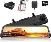 WOLFBOX G840H 12'' Mirror Dash Cam, with 2.5K Front Camera and 1080P Rear Camera, WiFi-Enabled Mirror Dash Cam Front and Rear, Includes a 32GB Card & GPS