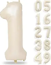 40 Inch Cream White Number 1 Balloon Large Number 1 Balloon Foil Helium Number Balloons 0-9 Jumbo Happy Mylar Birthday Party Decorations for Boy or Girl Anniversary Party Supplies