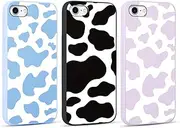 RUMDEY 3 Pack Cute Cow Print Girls Woman Phone Case for Apple iPhone 7/8 / SE 2020 / SE 2022 4.7 inches, Matte Soft Slim Shockproof TPU Bumper Cover for iPhone 7 with Design, Blue&Purple&Black