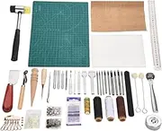 Bewinner 42 Pieces Leather Craft Tool Set, Hand Sewing & Stamping Set, Edge Cutter, Professional Leather Tools for Artwork, DIY, Leather Craft Project Tool Kit