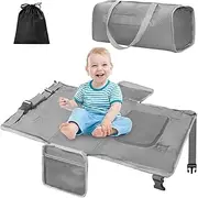 AGOGOLIFE 2-in-1 Toddler Airplane Bed & Travel Bag – Portable Kids Seat Extender, Baby Flight Footrest Hammock, Carry-On Duffel for Women, Gym, Hospital, Weekender (Grey)
