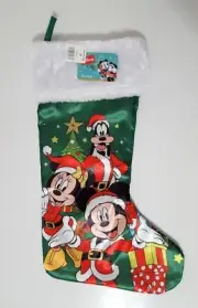 NEW Disney Mickey Mouse, Minnie & Goofy Christmas Stocking 18" Satin NWT