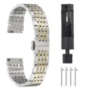 Stainless Steel Watch Bands Set 16mm Butterfly Clasp Watch Strap, Silver Gold