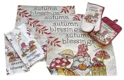8 pc Fall Placemats Set - Autumn Blessings with Gnome and Mushrooms Tapestry