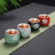 70ml Porcelain Glaze Silver Tea Cup Floral Painted Glaze Under Cups Tea Set