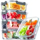 5 Pack Glass Meal Prep Containers 3 Compartment Set, 36OZ Airtight Glass Lunch C