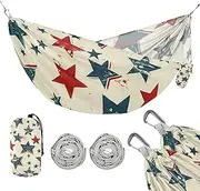 4th of July Independence Day Red and Blue Stars 330lb Capacity Camping Hammock with Tree Straps Tree Hammock for Outside Camping Essentials hamacas para Deck