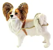 Papillon - Jewelled Dog Trinket Box or Figurine Approx 7cm H x 6.5cm L