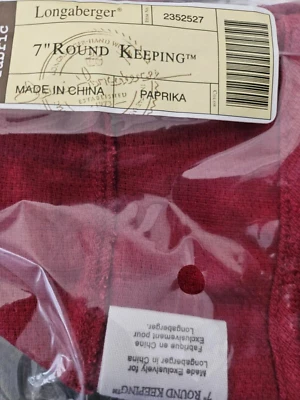 Longaberger 7" Round Keeping Basket Liner Paprika Material