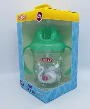 Nuby Flip N Sip 360 Cup Bottle No Spill Tritan Green Pink Silicone 240ml 12M+