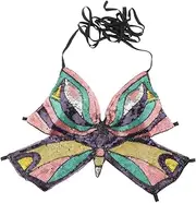 [yuksok] Sequin Butterfly Crop Top Party Bandage Tank Top Clubbing Festival Glitter Bra Tops