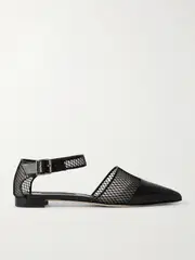[Manolo Blahnik] Manolo Blahnik - Jatelah 15 Leather-trimmed Mesh Pointed-toe Flats - Black - IT40 IT 40 Black