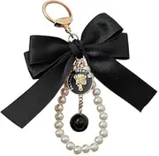 [Generic] Tassel Bow-knot Keychain - Bowknot Pearl Bracelets Keyring - Cute Bow Backpack Bag Charm Pendant for Women Purse