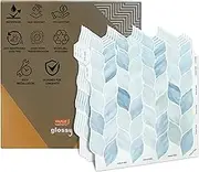 WALPLUS Premium 6 Sheets Peel and Stick Kitchen Backsplash Tile Stickers Self Adhesive Stick on Subway Tile 12" x 12" Bathroom Splashback Water Heat Resistant 3D Wall Tiles Leaf Blue Stone