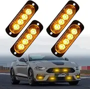 DIBMS 4x Amber 4-LED Side Strobe Warning Emergency Caution Construction Car Truck Van Light Bar