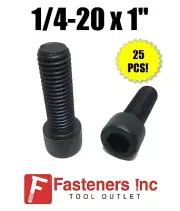 (Qty 25) 1/4-20 x 1" Socket Head Allen Cap Screw 12.9 Black Oxide / Plain