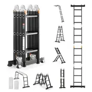 VEVOR Multi-Purpose Folding Ladder 7-in-1 3 Step 12ft with Scaffolding Plank