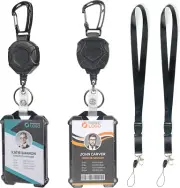 2 Pack Heavy Duty Retractable Badge Reel ID Badge Holder with Breakaway Lanyard