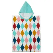 BUSENKEL bath poncho with hood, harlequin pattern/multicolour, 70x55 cm