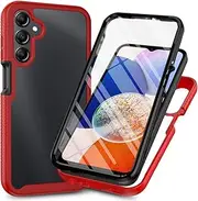 Samsung A25 5G Case Built-in Screen Protector Samsung Galaxy A25 5G Phone Case Shockproof Full Body Protection Silicone Rubber Bumper Stylish Clear Rugged Hard Shell Case, Red