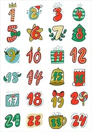Christmas Countdown Decals,1-24 Numbers Christmas Food Packaging Bag Decals | Countdown Festival Card Sealing Labels For Holiday