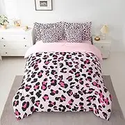 jejeloiu Pink Leopard Print Comforter Set 7 Pieces Queen Size Soft Purple Cheetah Print Bedding Set with Sheets, Pillow Covers with Pillow Case Decor Girls Cute Safari Bed in A Bag for All Season Boys