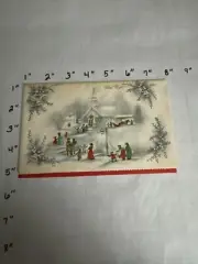 Vintage Christmas Card Silent Night, Church, Bells, People Families