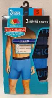 New Men's Fruit Of The Loom 3 Pack Tag-Free Micro-Mesh Tri-Cool Boxer Briefs.