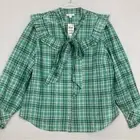 New Charter Club Green Plaid Ruffle Tie Front Cottagecore Blouse XXL