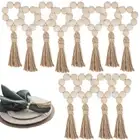 Wood Bead Napkin Rings Stretchy Napkin Holders With Tassels Home Table Decor