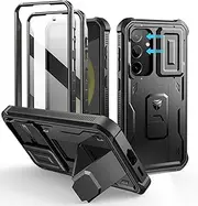 Dexnor for Samsung Galaxy S24 Case with Built-in Slide Camera Cover & Screen Protector & Kickstand, Heavy-Duty Shockproof Rugged Case Full-Body Bumper Protective Cover for Galaxy S24 - Black