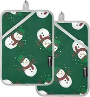 Pot Holders Heat Resistant Christmas Cute Snowman Dark Green New Year Potholders for Kitchens with Pocket Hot Pot Holders Oven Mitts 2 Pack