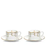 Domenico Vacca by Prouna Alligator Gold Swarovski Crystal Teacup & Saucer, Set of 2