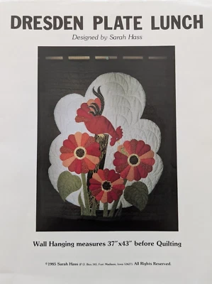 Vintage 1985 Quilt Pattern DRESDEN PLATE LUNCH - ROOSTER WALL HANGING 37" x 43"