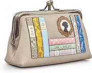 [Yoshi] Jane Austen Bookworm Grey Leather Triple Frame Purse, Purses for Women, Coin Purse, RFID Purses for Women, Ladies Purses, Ladies Wallet, Gifts for Women, Warm Grey, One Size, Contemporary