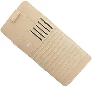 FELTECHELECTR Multi Functional Sun Visor Organizer Bag for Car Leather Storage for CD Pen Cards Stylish Beige Sun Visor Holder for Vehicle Accessories