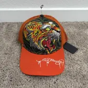 Ed Hardy Men's Screaming Tiger Orange Mesh Snapback One Size Cap