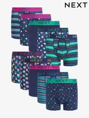 Navy Spot Stripe Cotton 10 pack A-Front Boxers (D84387) | $87
