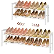 2-Tier Expandable Shoe Rack, Adjustable Shoe Shelf Storage Organizer Space Sa...