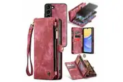 CaseMe For Samsung Galaxy A25 5G Zipper & Detachable Retro Leather Pouch Wallet Flip Purse Bag Detachable Phone Case Cover (Red)
