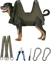 Kkiimatt 10 in 1 Pet Grooming Hammock Harness with Nail Clippers/Trimmer, Nail File, Comb,Dog Nail Hammock, Dog Grooming Sling for Nail Trimming/Clipping (XXL/Under 120lb, Khaki Green)
