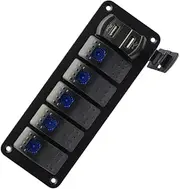 Mikinona 1Pc 6 Gang Switch Panel with Dual USB Ports and Voltage Display for Motorcycles Boats Trailers Overload Protection Pre Wired Connectors Versatile Use