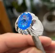 Natural Oval Cut Shape Blue Topaz Ring Top Sterling Silver 925 Band Unique Ring