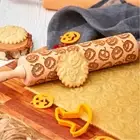 Wooden Halloween Pumpkin Rolling Pins Embossing Pattern Biscuit Roller Dough