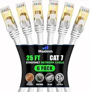 Cat 7 Ethernet Cable 25 ft - High-Speed Internet & Network LAN Patch Cable, RJ45 Connectors - 25ft / White / 6 Pack - Perfect for Gaming, Streaming, and More